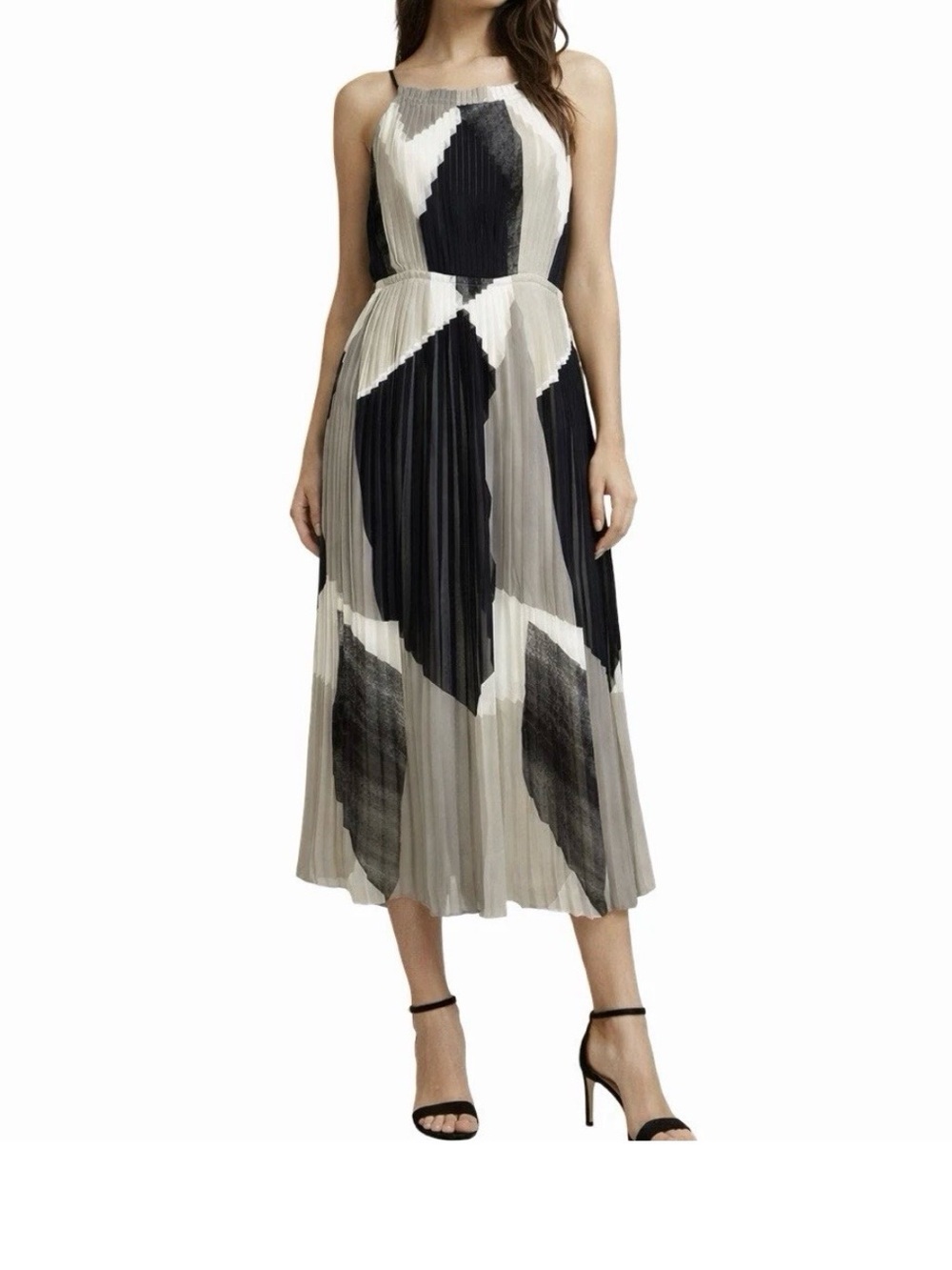 BANANA REPUBLIC Geometric Retro Boho Pleated Fit Flare Midi Dress